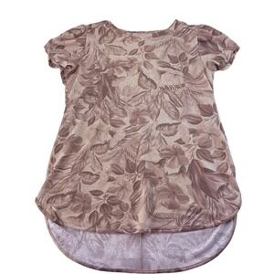 Cupio Blush Womens Tan Floral Botanical High Low Puff Sleeve Tunic Top RN 165979